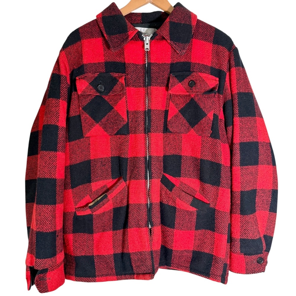Vintage 70's Weatherguard By Shane Wool Buffalo Plaid Full Zip Jacket Medium